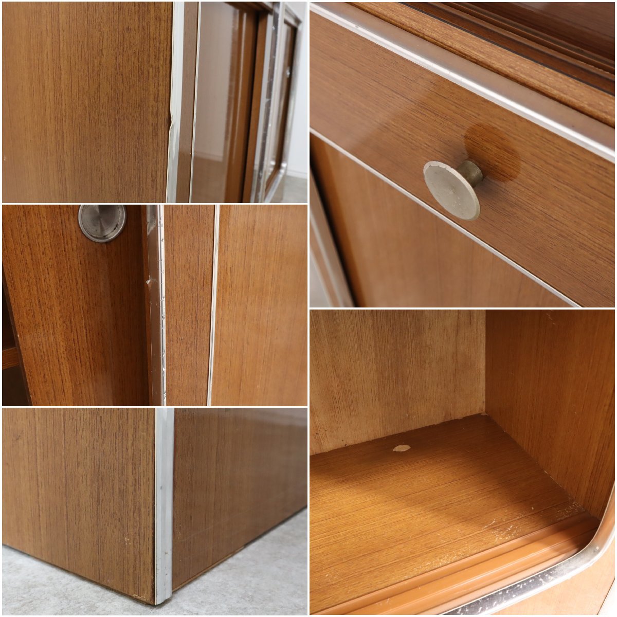 【美品】レトロポップ 木目調 食器棚 食器棚 昭和レトロ レトロポップ 木目調 オレンジ アーチ窓 収納棚