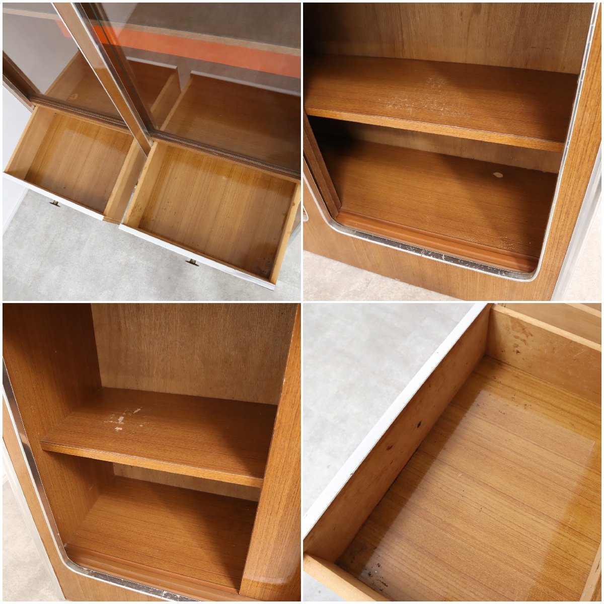 食器棚 昭和レトロ レトロポップ 木目調 オレンジ アーチ窓 収納棚