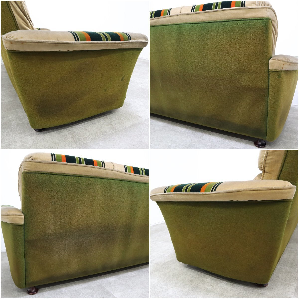 レア！70’sヴィンテージソファ3点セット ストライプ 昭和レトロ ポップ 什器 70'sヴィンテージなモケット張りのストライプソファ（1P