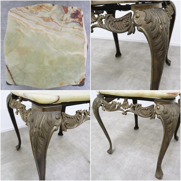 【引取限定】アンティーク 大理石 花台 オニキス テーブル サイドテーブル ナイトテーブル 猫脚 ロココ様式 真鍮