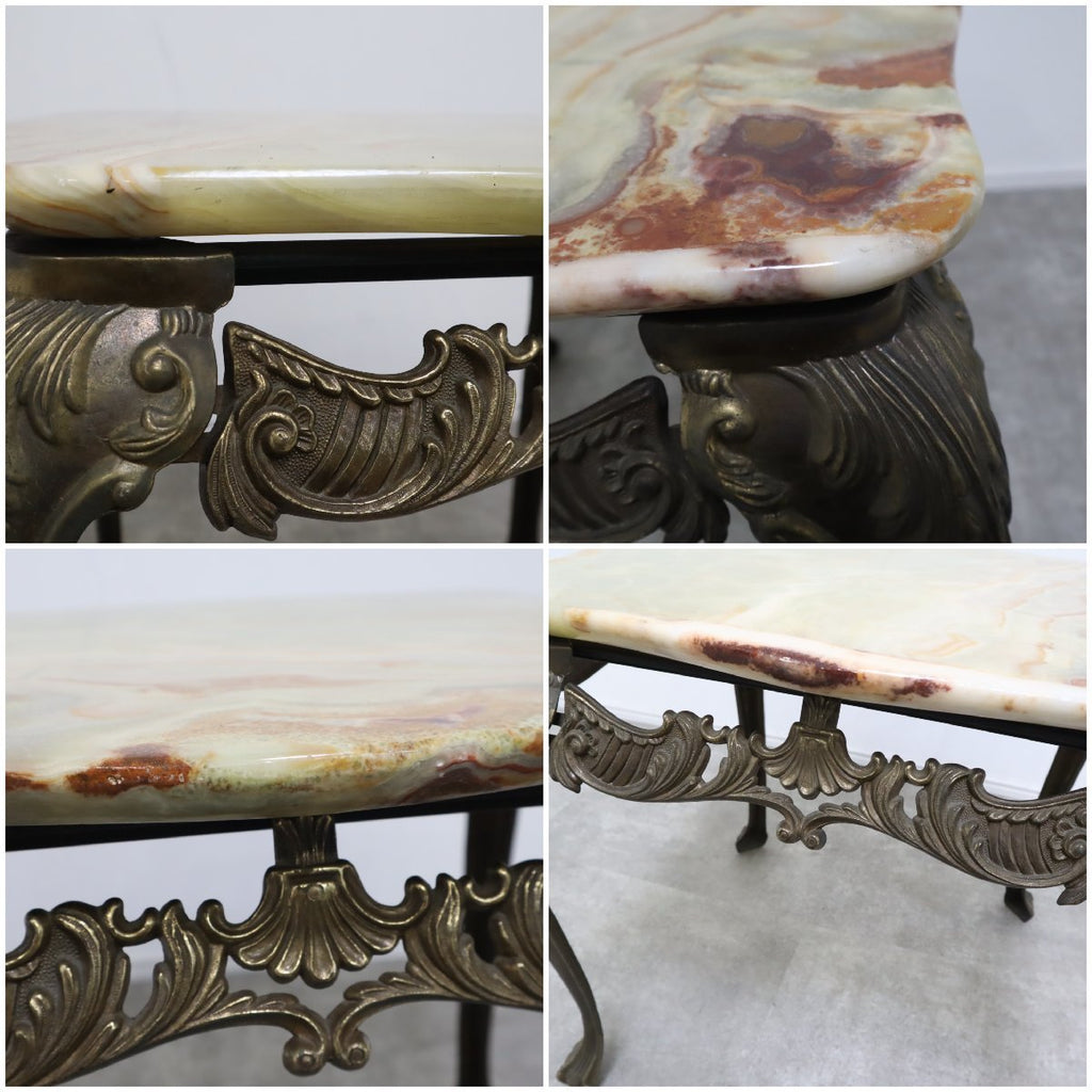 超特価得価O▼机 テーブル サイドテーブル 花台 大理石天板 ブラス製 Brass製 真鍮 アンティーク (30142) サイドテーブル