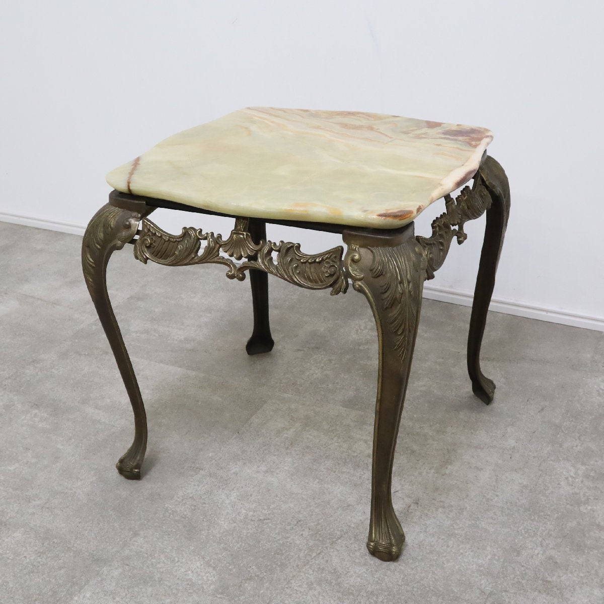 【引取限定】アンティーク 大理石 花台 オニキス テーブル サイドテーブル ナイトテーブル 猫脚 ロココ様式 真鍮