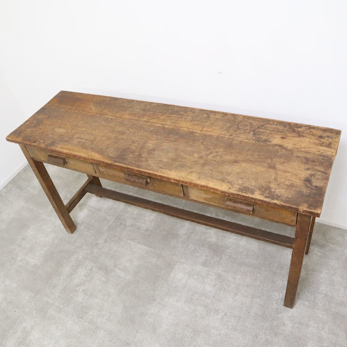 片袖机　古家具　昭和レトロ　木製デスク 文机　作業台 レトロ家具 昭和レトロ 作業台付き!古い木製の変わり型
