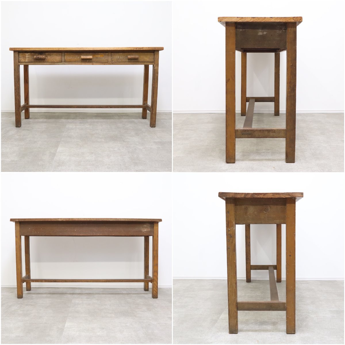 【送料込】机　昭和レトロ　事務机　片袖机　学習机　木製 木製デスク 昭和レトロ 学習机 事務机 作業台 片袖机