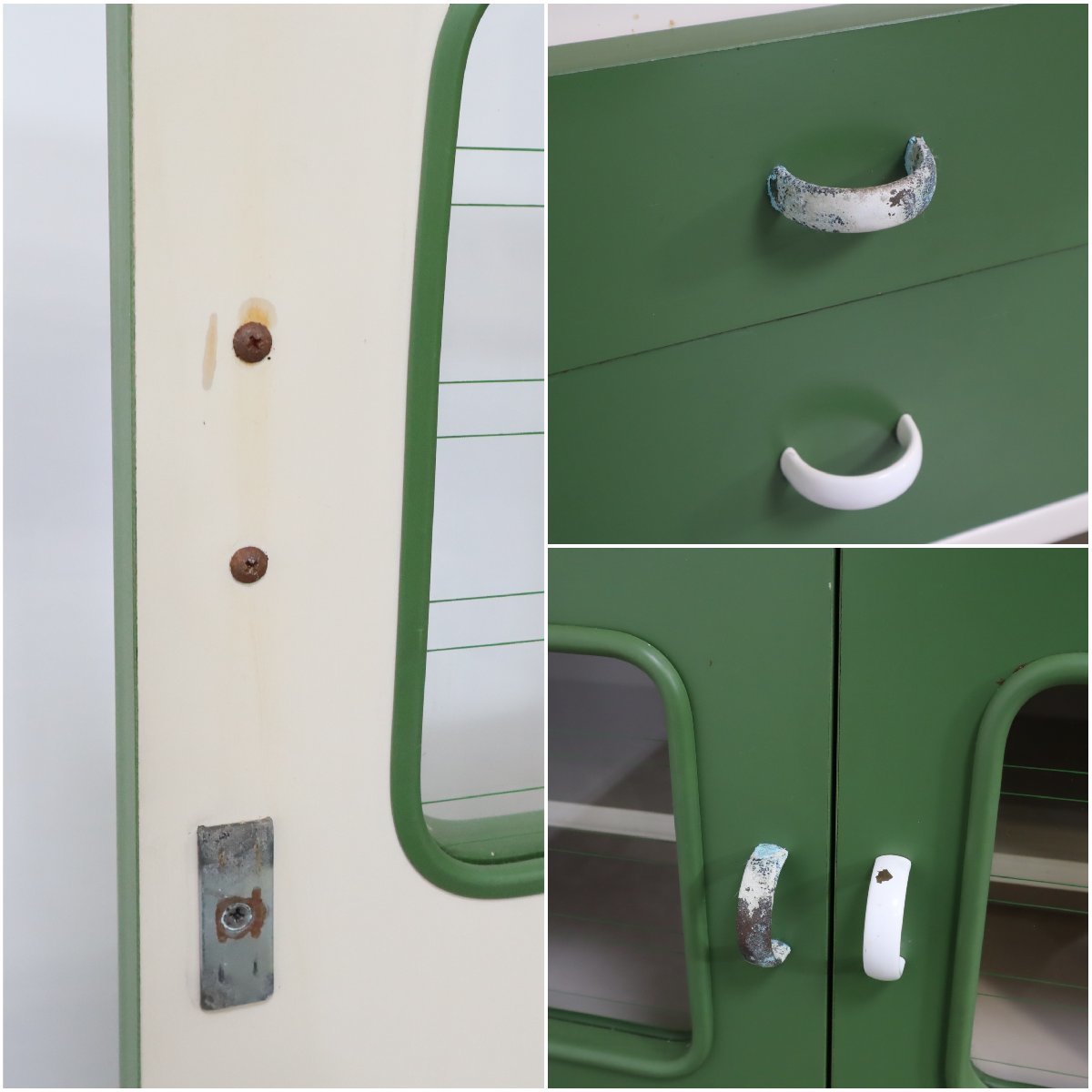 あわいグリーンが素敵なレトロポップ食器棚/キャビネット 飾り棚