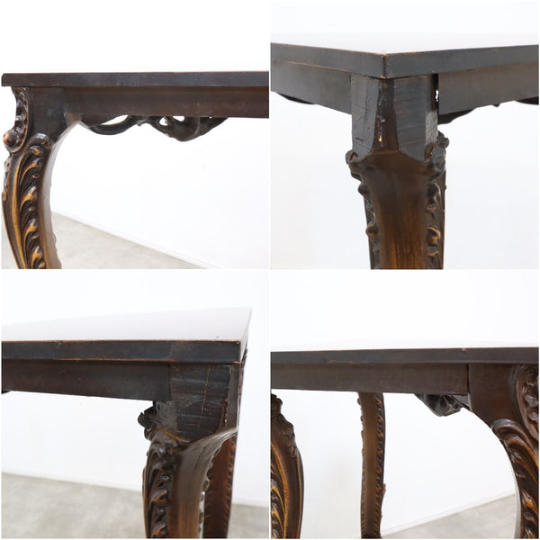 豪華な木彫り装飾のアンティーク調コーナーテーブル
